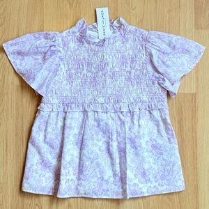 NWT Janie and Jack Girl Flutter Top-White with Purple Flowers